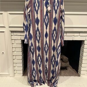 NWT Oliphant Long Sleeve Shift Maxi in Indigo Palermo Ikat Velvet Dress